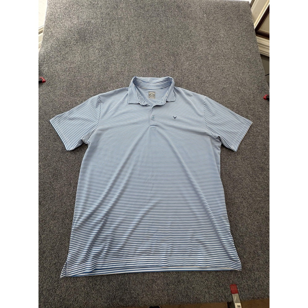 Callaway Polo Shirt Mens XL Blue Striped Opti-Dri Golf Moisture Wicking
